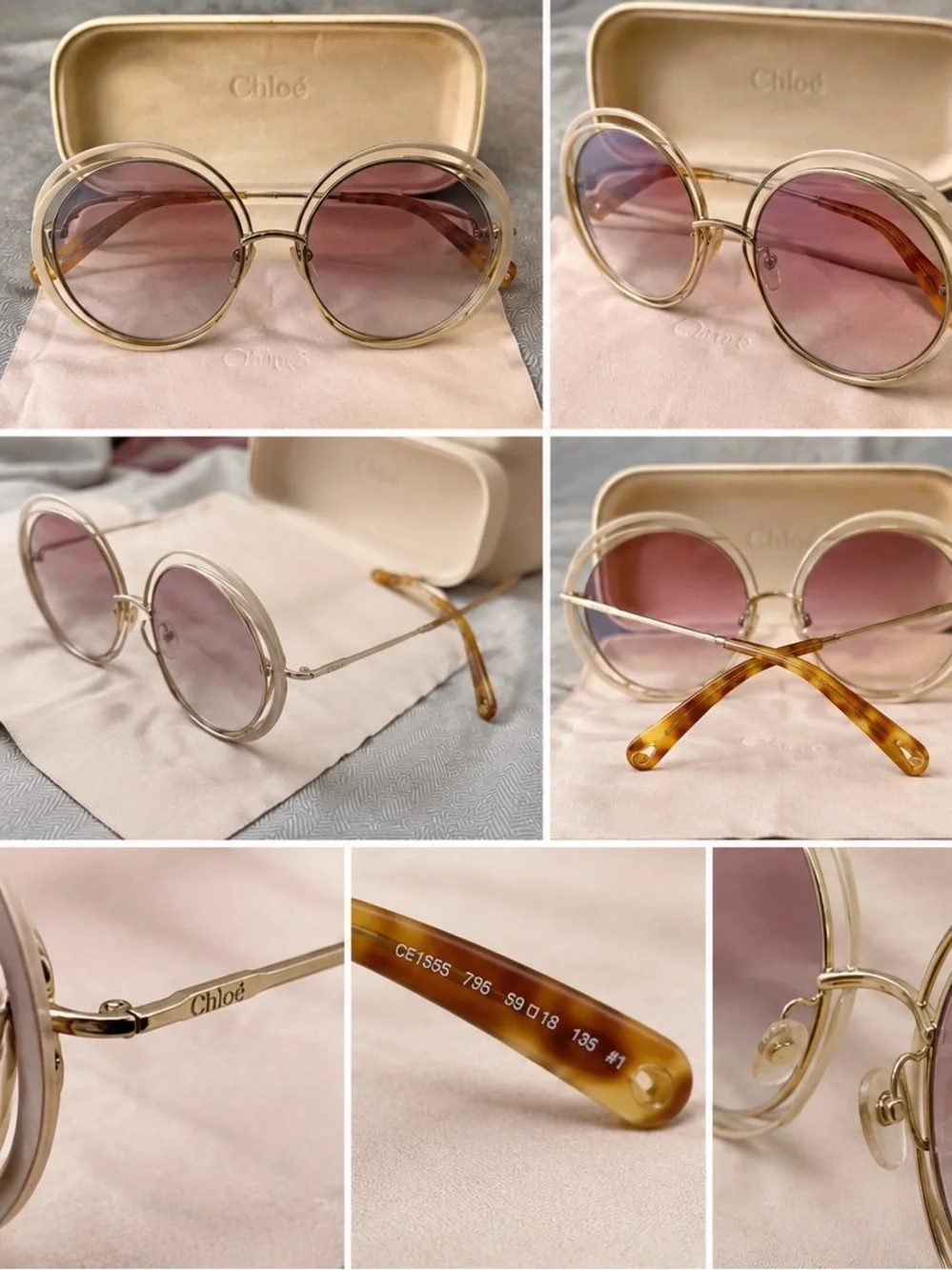 Pink Gradient Round Sunglasses - Champagne Frame